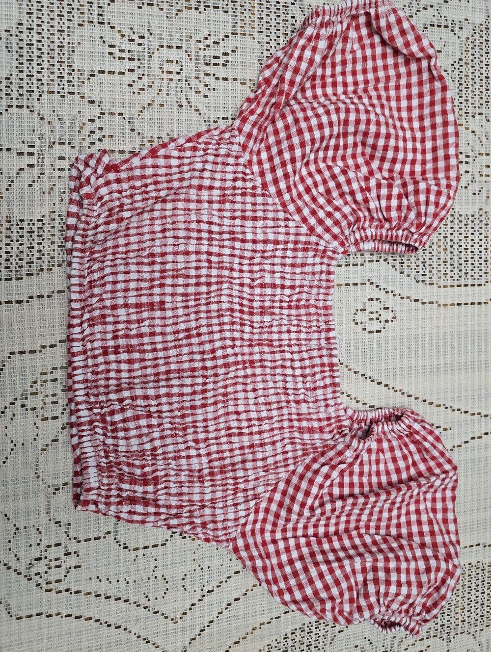 Red Gingham Puff Sleeve Crop Top - Unbranded - Picture 3 of 3